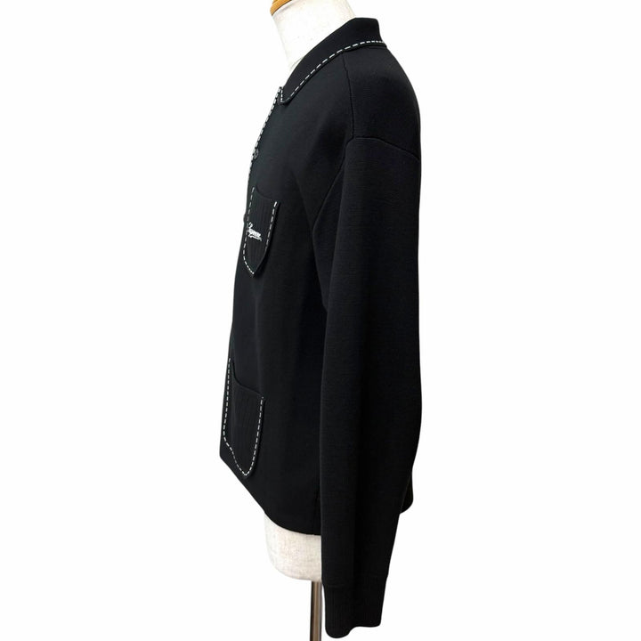 Excellent Supreme knit Contrast Stitch Button Up black wool mens L
