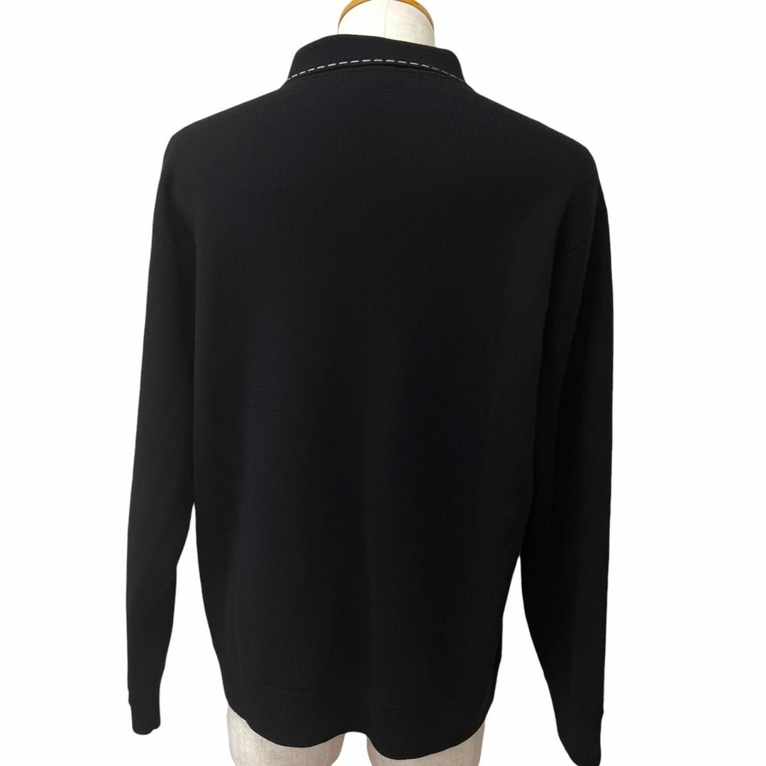Excellent Supreme knit Contrast Stitch Button Up black wool mens L