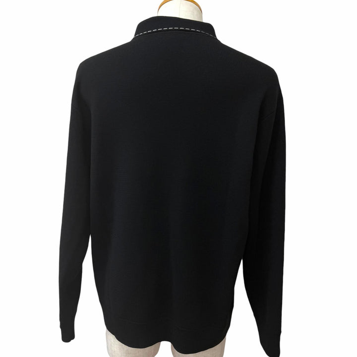 Excellent Supreme knit Contrast Stitch Button Up black wool mens L