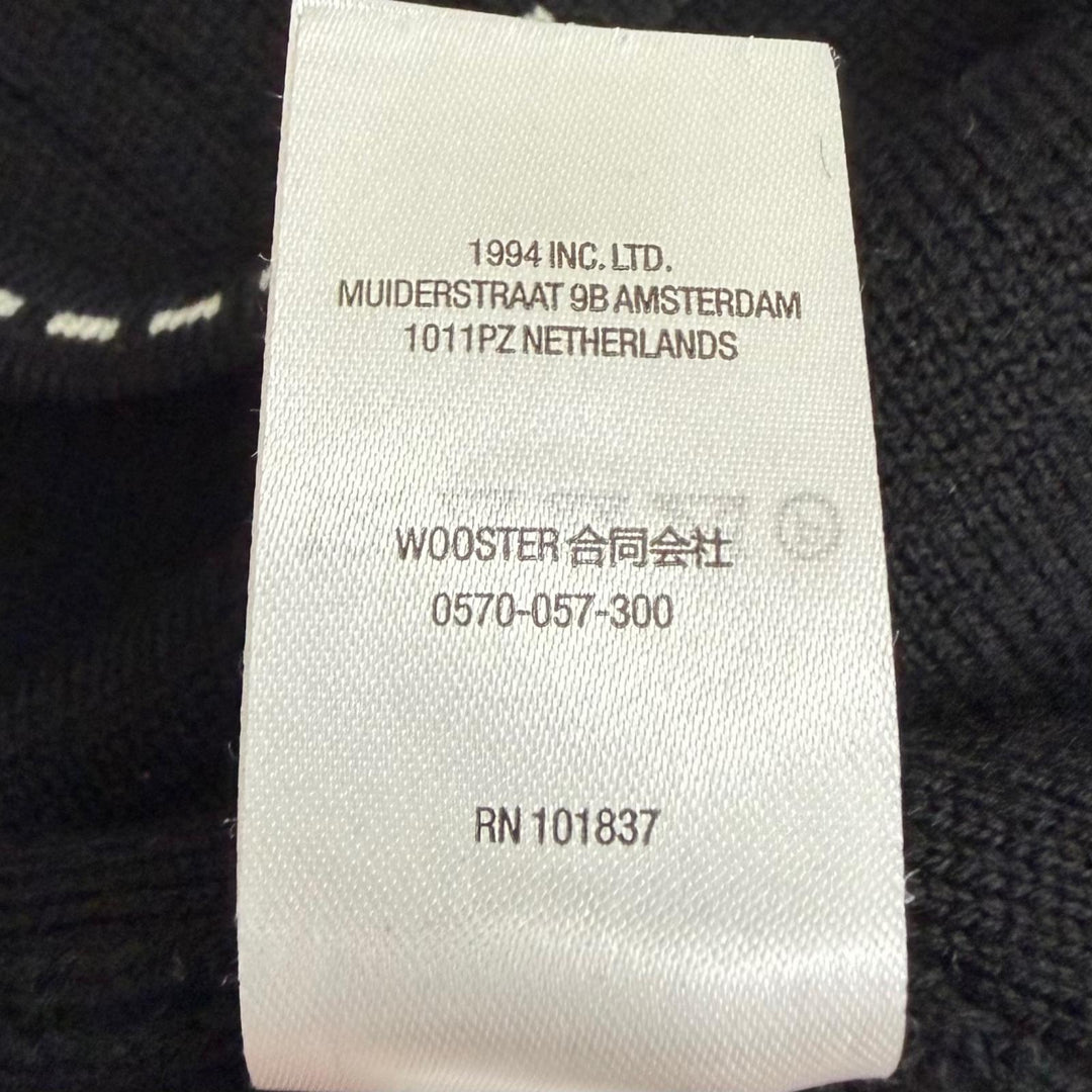 Excellent Supreme knit Contrast Stitch Button Up black wool mens L