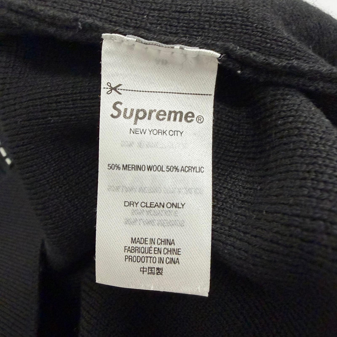 Excellent Supreme knit Contrast Stitch Button Up black wool mens L
