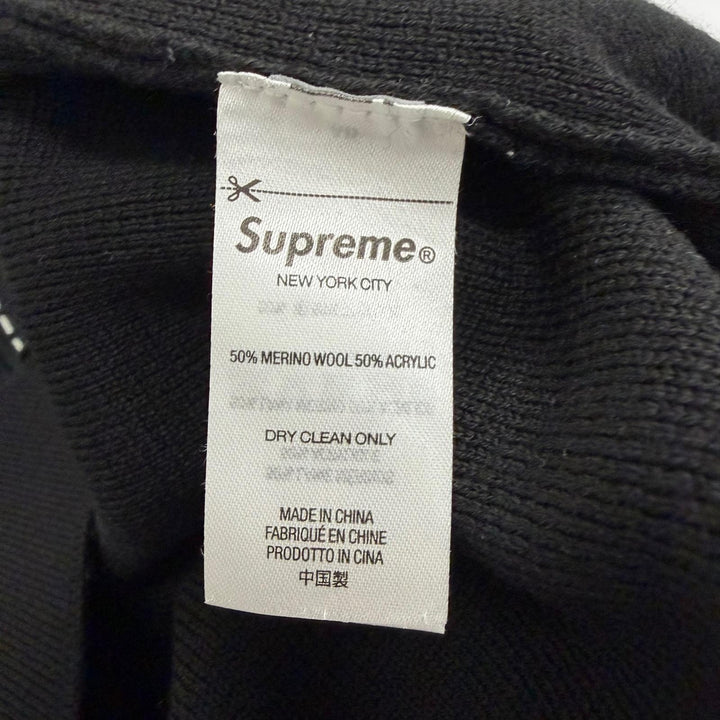 Excellent Supreme knit Contrast Stitch Button Up black wool mens L