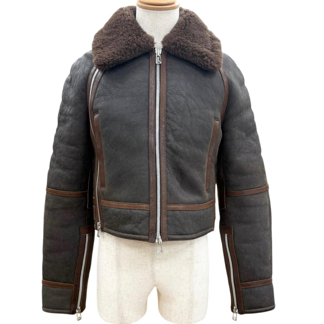 Excellent BOTTEGAVENETA Mouton jacket Double zip Brown Sheep leather mens