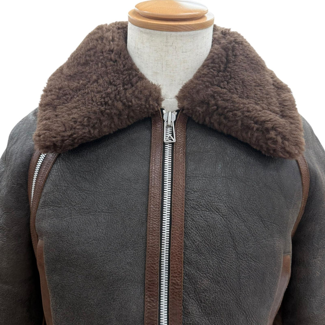 Excellent BOTTEGAVENETA Mouton jacket Double zip Brown Sheep leather mens