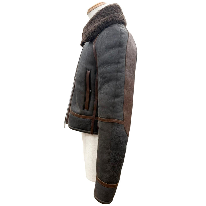 Excellent BOTTEGAVENETA Mouton jacket Double zip Brown Sheep leather mens