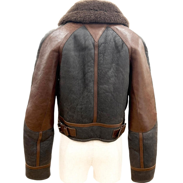 Excellent BOTTEGAVENETA Mouton jacket Double zip Brown Sheep leather mens