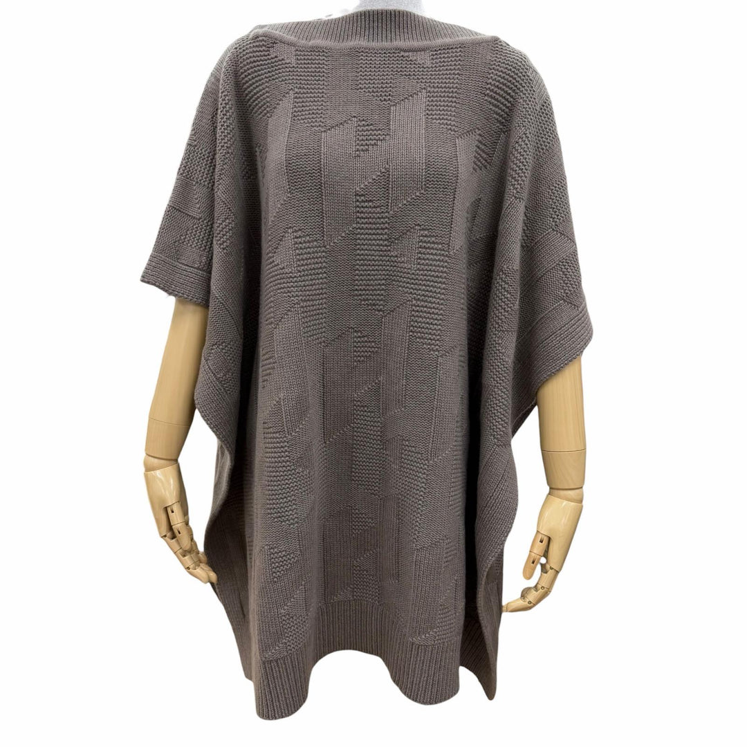Excellent HERMES poncho H motif knit cape khaki wool Women 38 4H2904D31