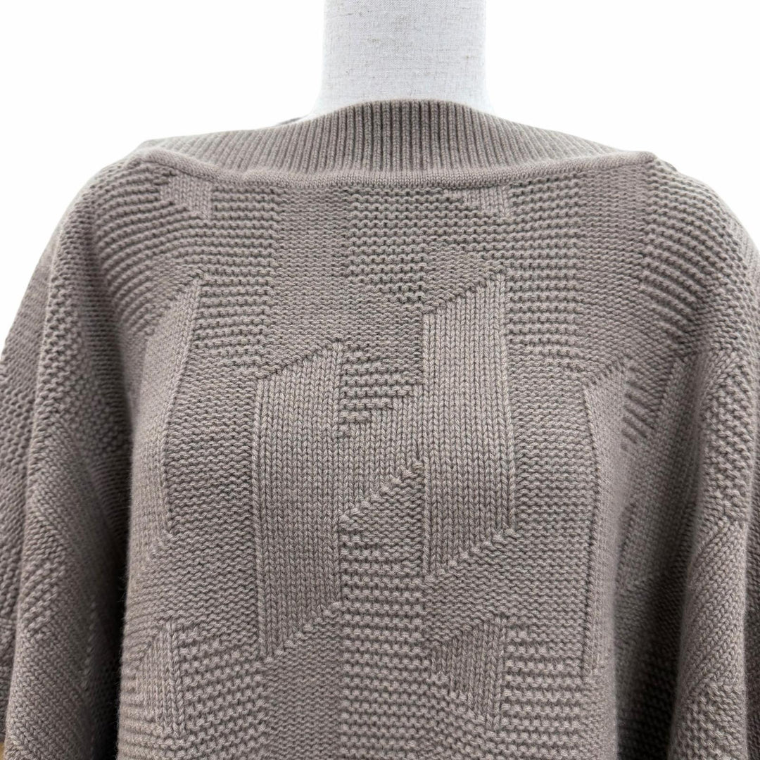 Excellent HERMES poncho H motif knit cape khaki wool Women 38 4H2904D31