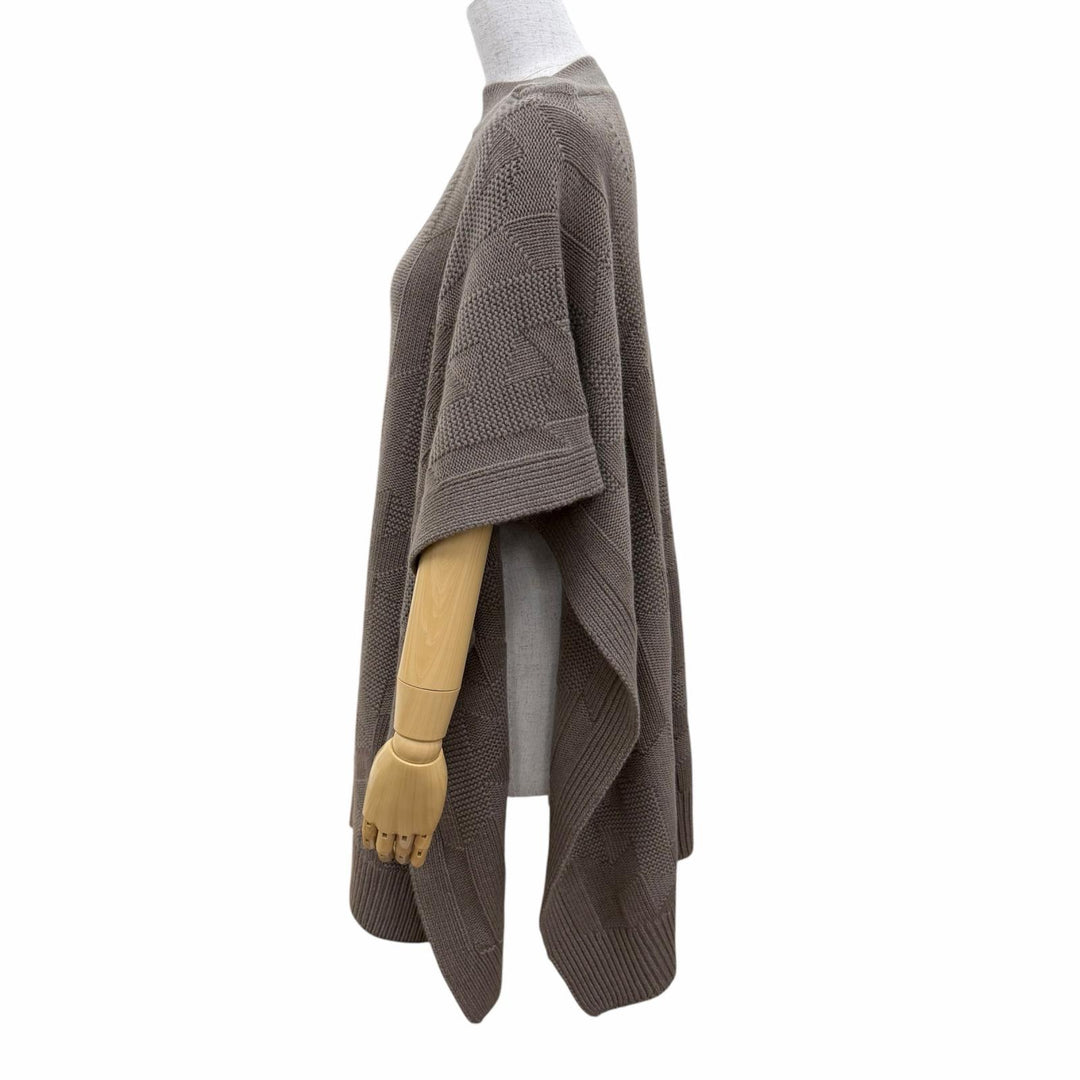 Excellent HERMES poncho H motif knit cape khaki wool Women 38 4H2904D31