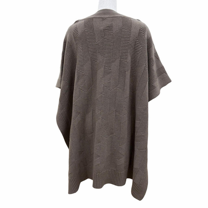 Excellent HERMES poncho H motif knit cape khaki wool Women 38 4H2904D31