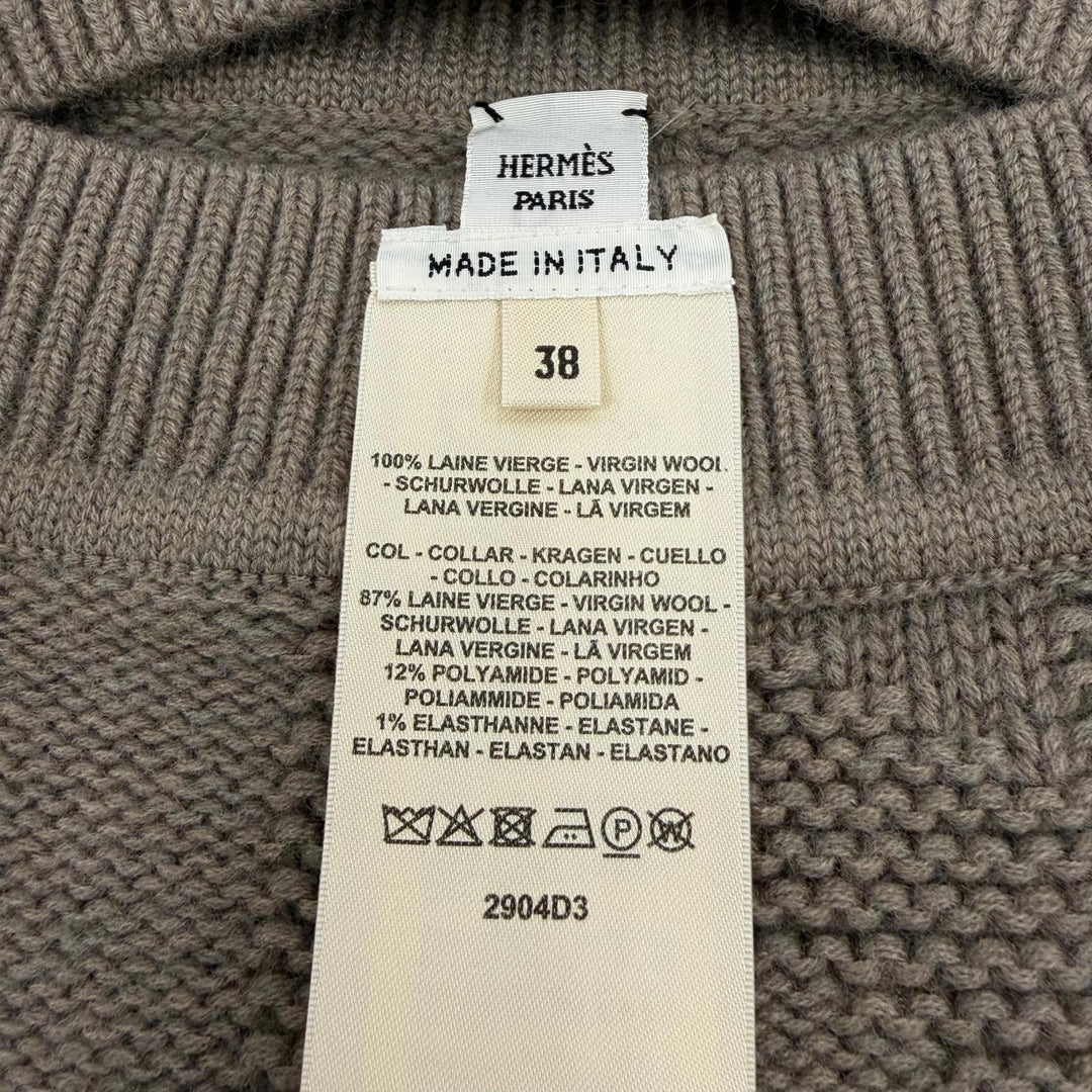 Excellent HERMES poncho H motif knit cape khaki wool Women 38 4H2904D31