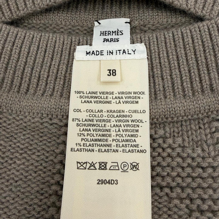 Excellent HERMES poncho H motif knit cape khaki wool Women 38 4H2904D31