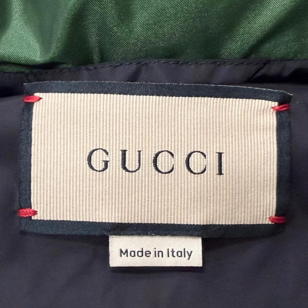 Excellent GUCCI Down vest Web stripe logo patch green Nylon mens 44 698713