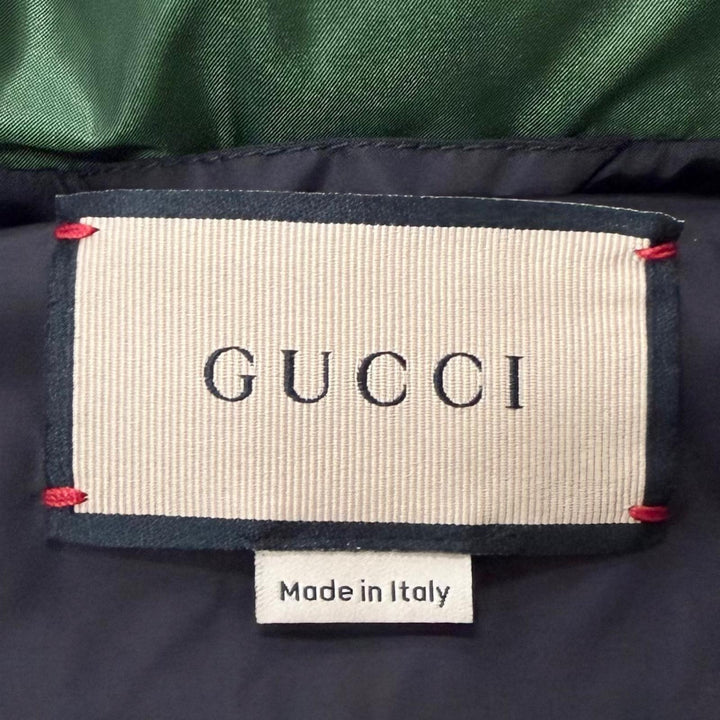 Excellent GUCCI Down vest Web stripe logo patch green Nylon mens 44 698713