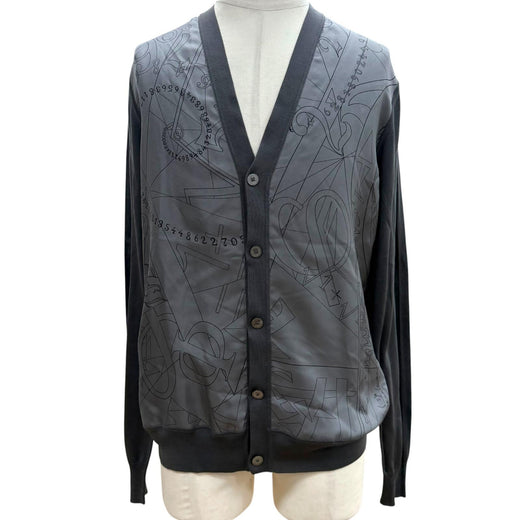 Pristine HERMES cardigan V-neck knit panel gray silk mens L 41-5742