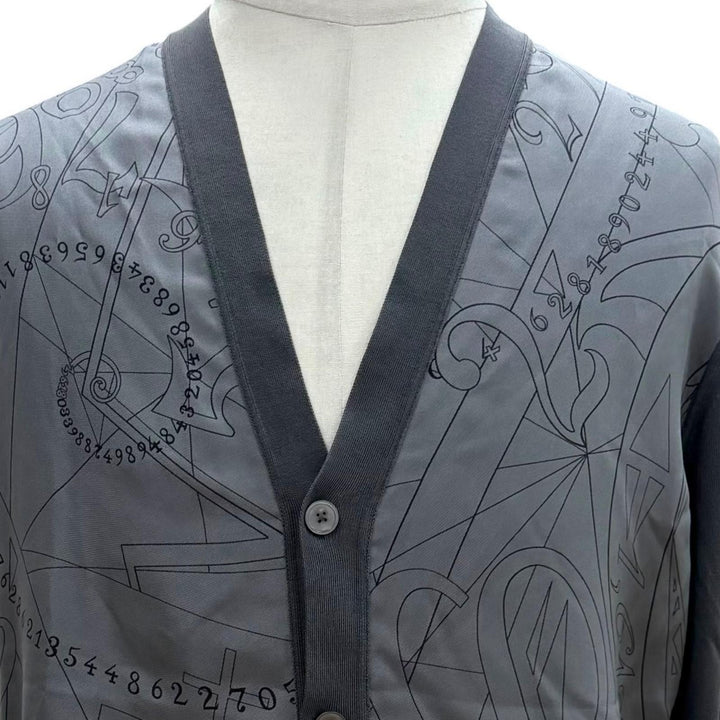 Pristine HERMES cardigan V-neck knit panel gray silk mens L 41-5742