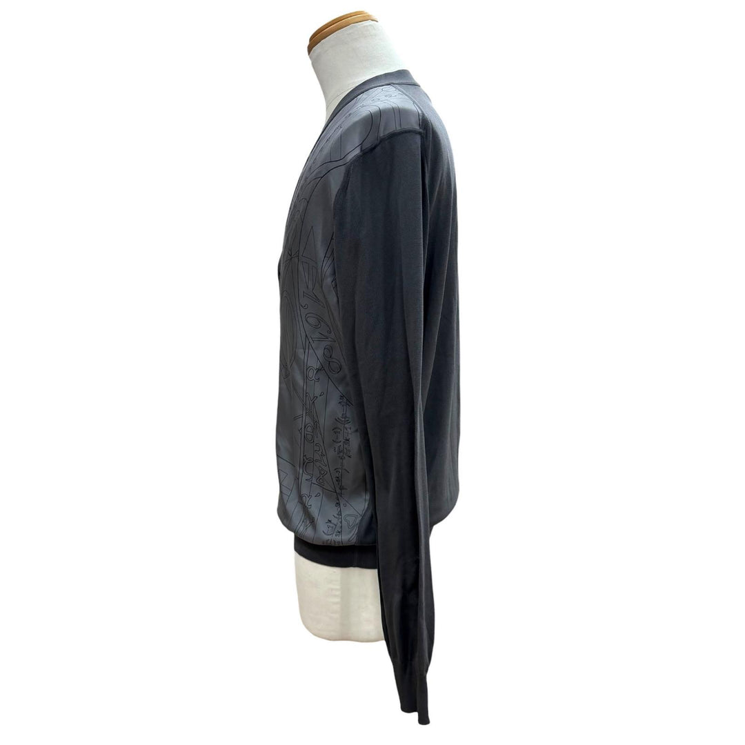 Pristine HERMES cardigan V-neck knit panel gray silk mens L 41-5742