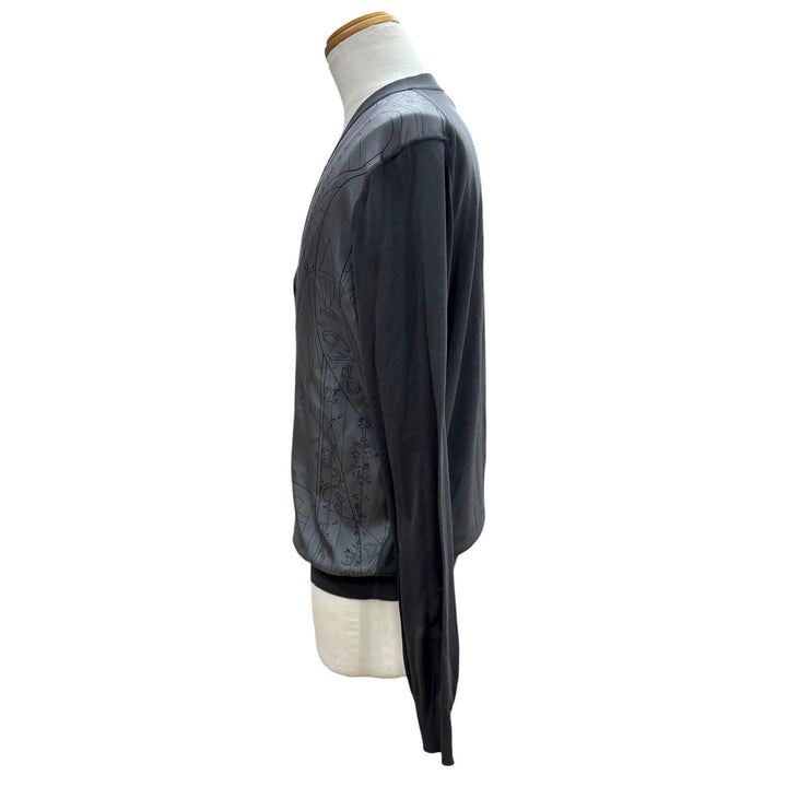 Pristine HERMES cardigan V-neck knit panel gray silk mens L 41-5742