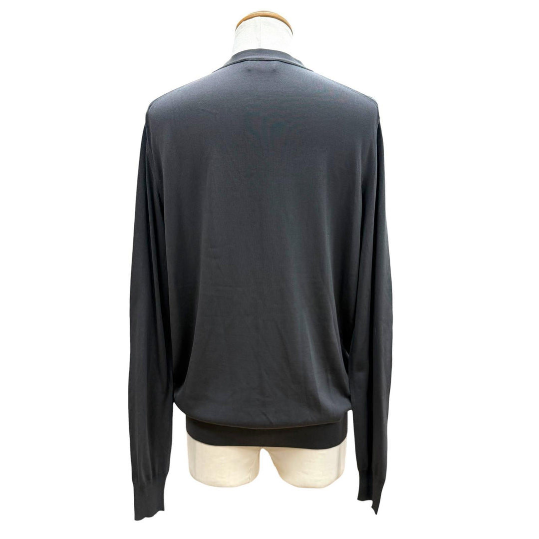 Pristine HERMES cardigan V-neck knit panel gray silk mens L 41-5742