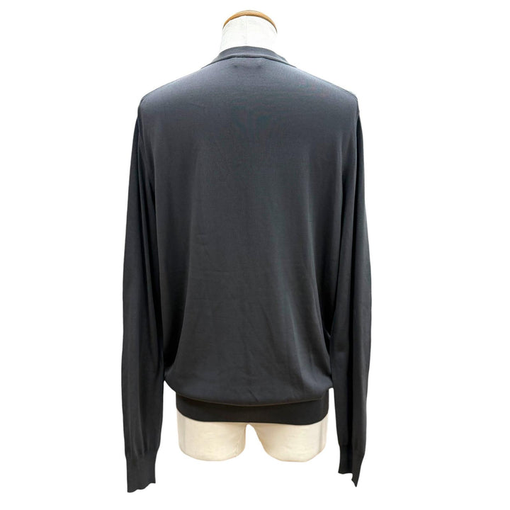 Pristine HERMES cardigan V-neck knit panel gray silk mens L 41-5742