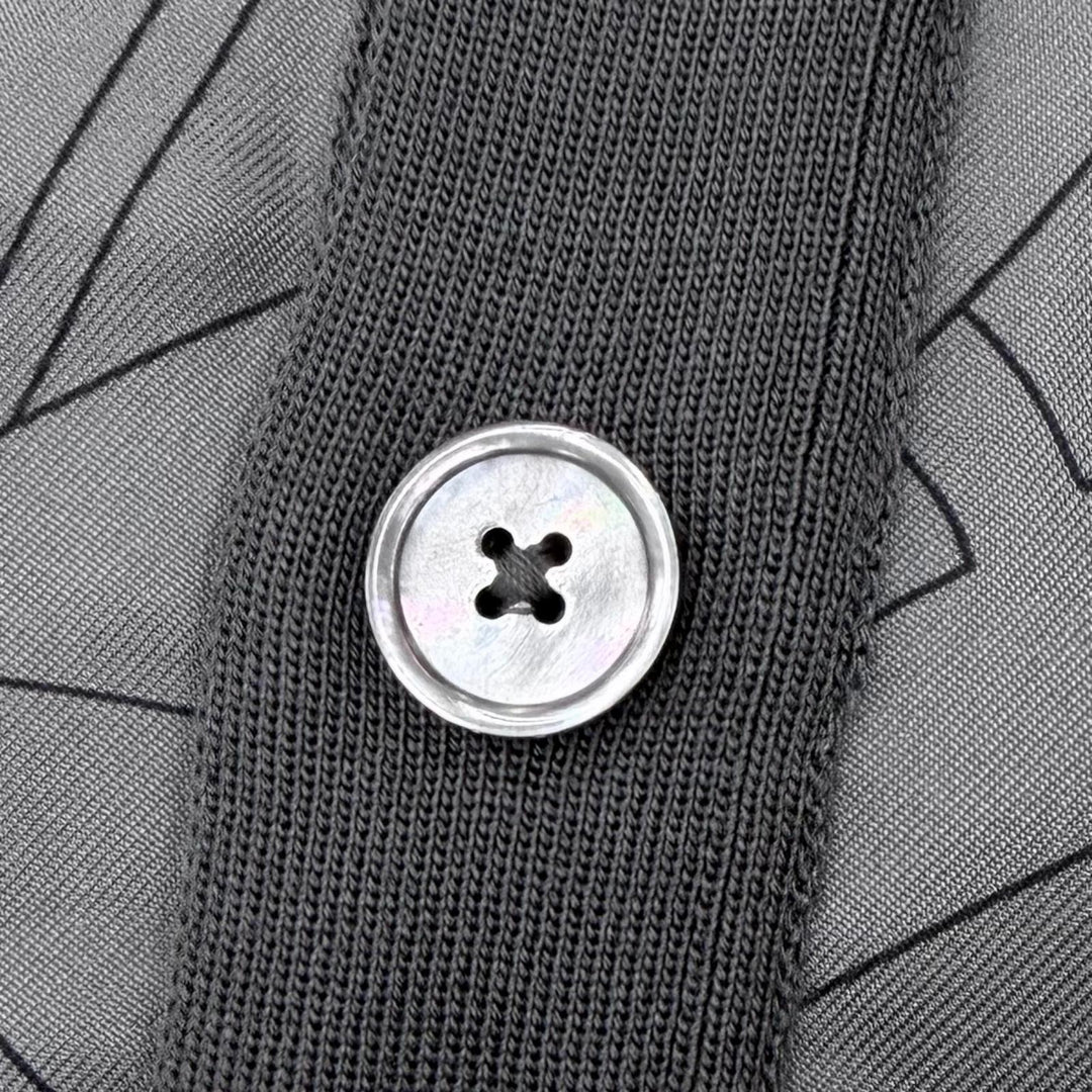 Pristine HERMES cardigan V-neck knit panel gray silk mens L 41-5742