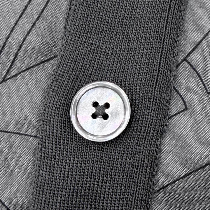 Pristine HERMES cardigan V-neck knit panel gray silk mens L 41-5742