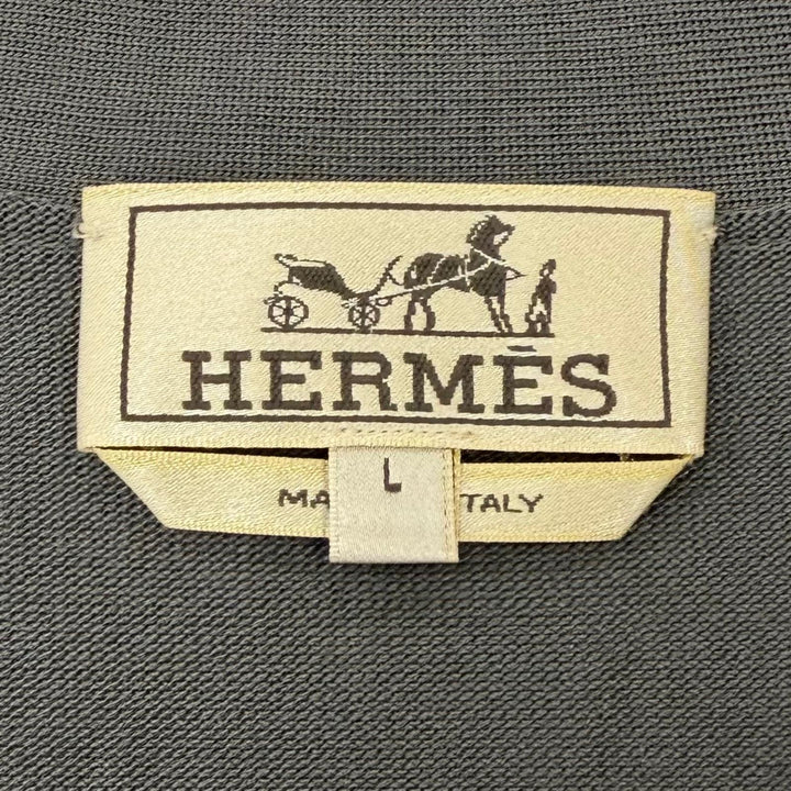 Pristine HERMES cardigan V-neck knit panel gray silk mens L 41-5742