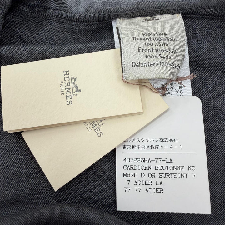 Pristine HERMES cardigan V-neck knit panel gray silk mens L 41-5742