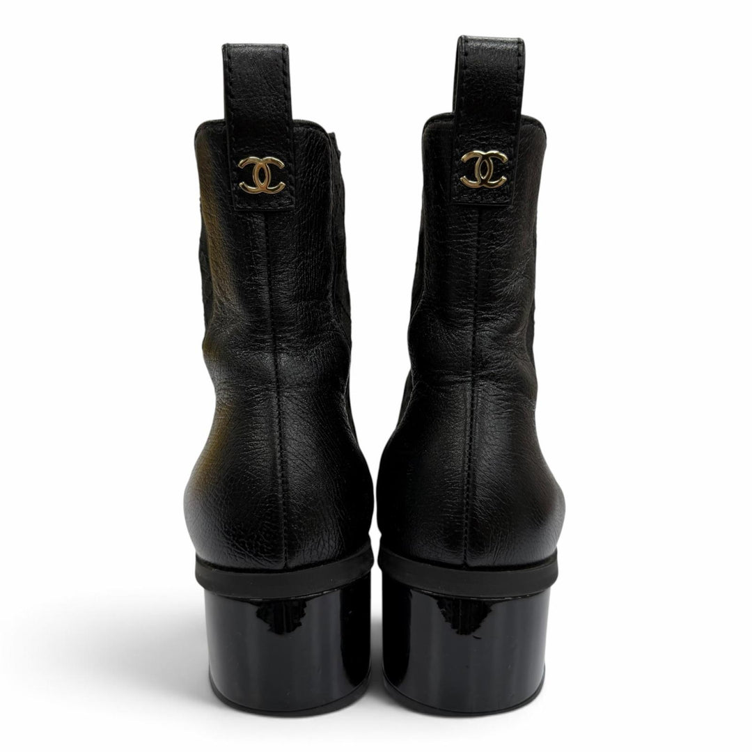 Great CHANEL short boots COCO Mark Side Gore Leather black Women 37.5 G45937