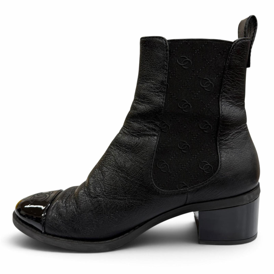 Great CHANEL short boots COCO Mark Side Gore Leather black Women 37.5 G45937