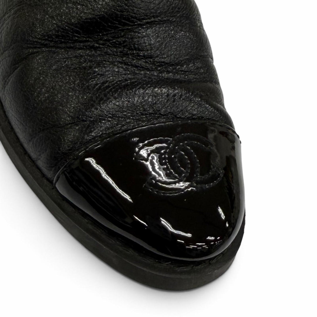 Great CHANEL short boots COCO Mark Side Gore Leather black Women 37.5 G45937