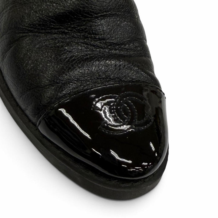 Great CHANEL short boots COCO Mark Side Gore Leather black Women 37.5 G45937