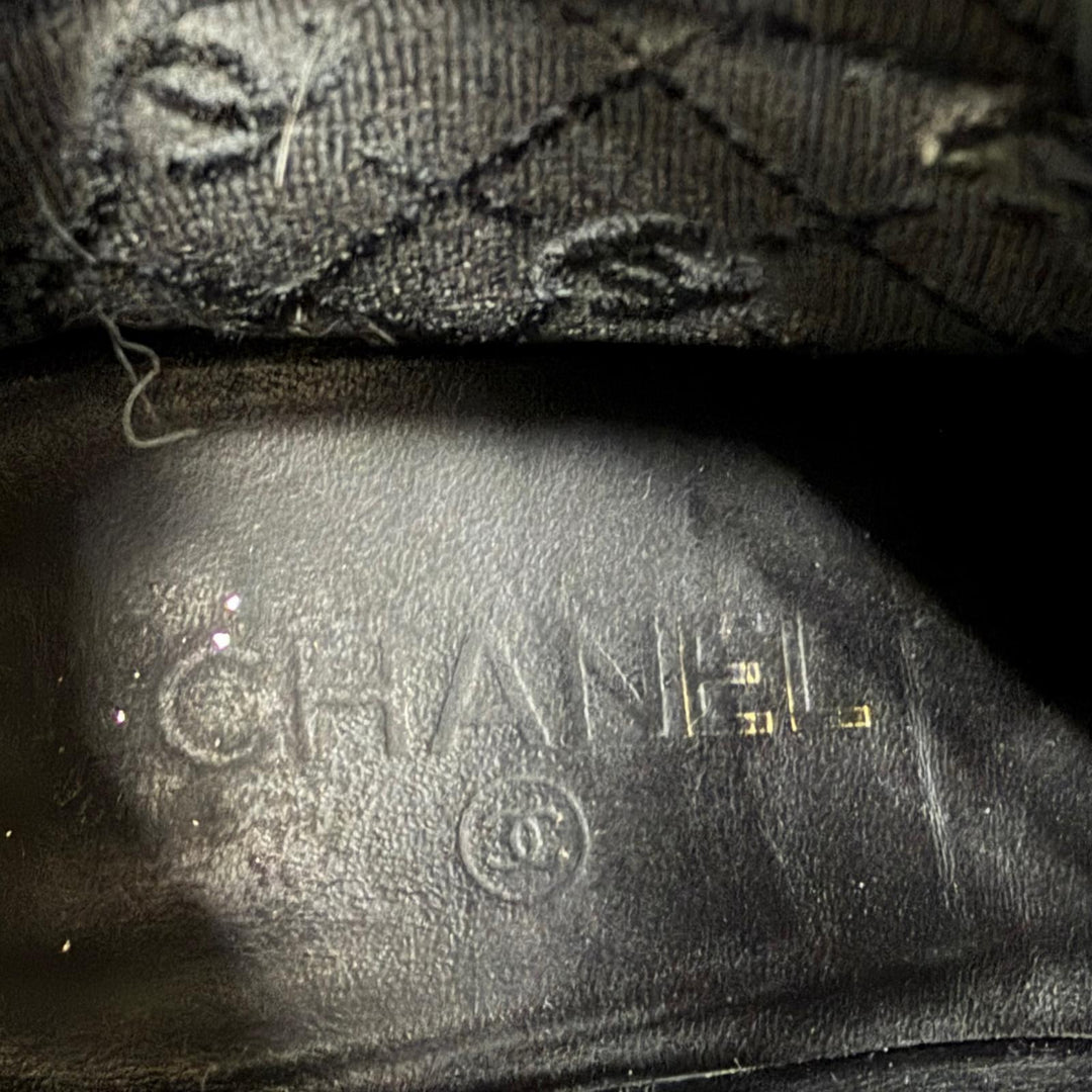 Great CHANEL short boots COCO Mark Side Gore Leather black Women 37.5 G45937