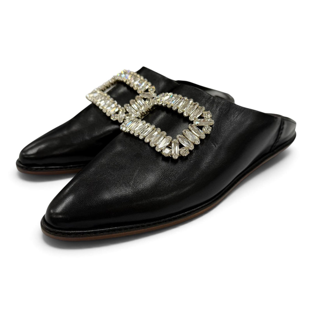 Excellent ROGER VIVIER Mule Babouche crystal buckle black leather Women 38