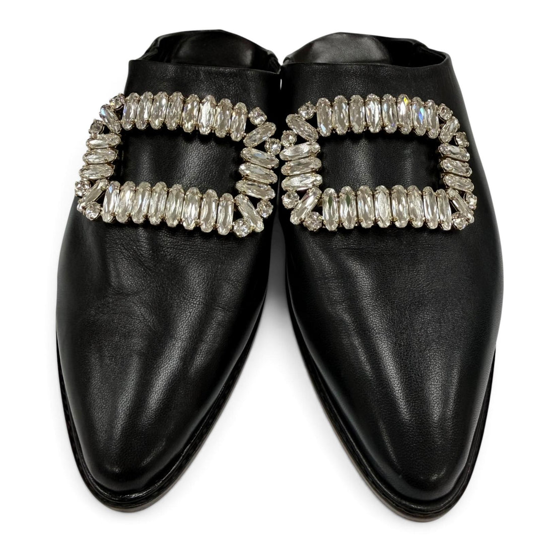 Excellent ROGER VIVIER Mule Babouche crystal buckle black leather Women 38