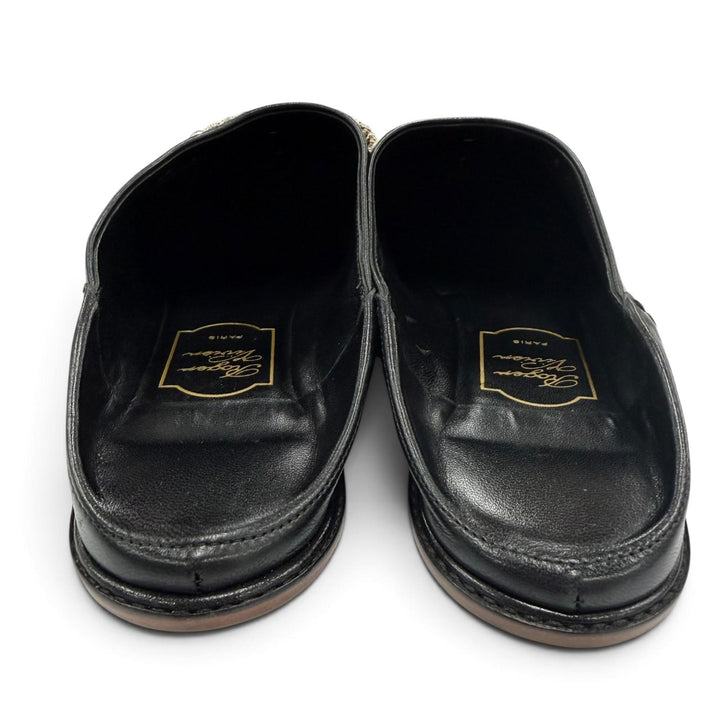 Excellent ROGER VIVIER Mule Babouche crystal buckle black leather Women 38