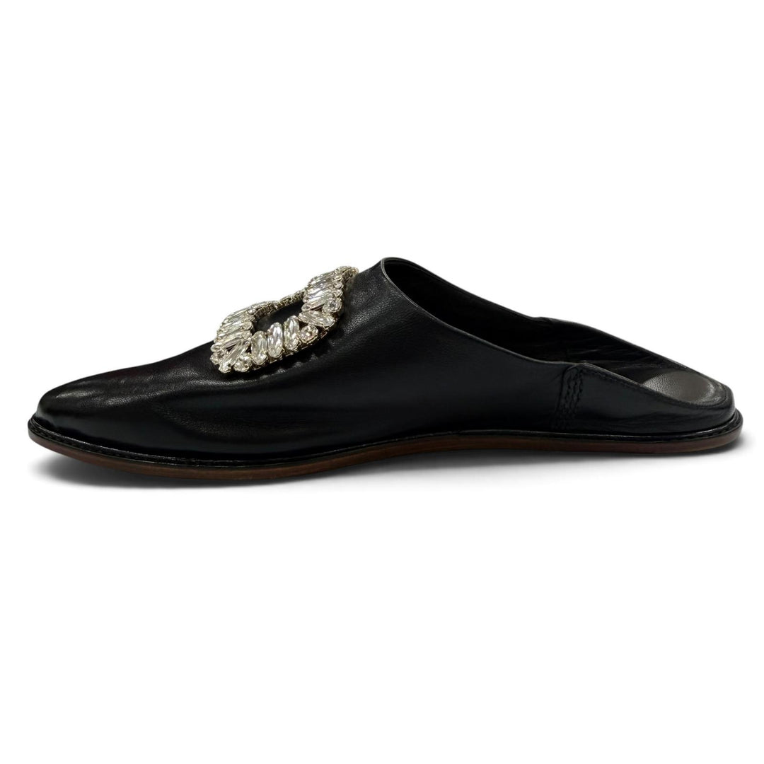 Excellent ROGER VIVIER Mule Babouche crystal buckle black leather Women 38