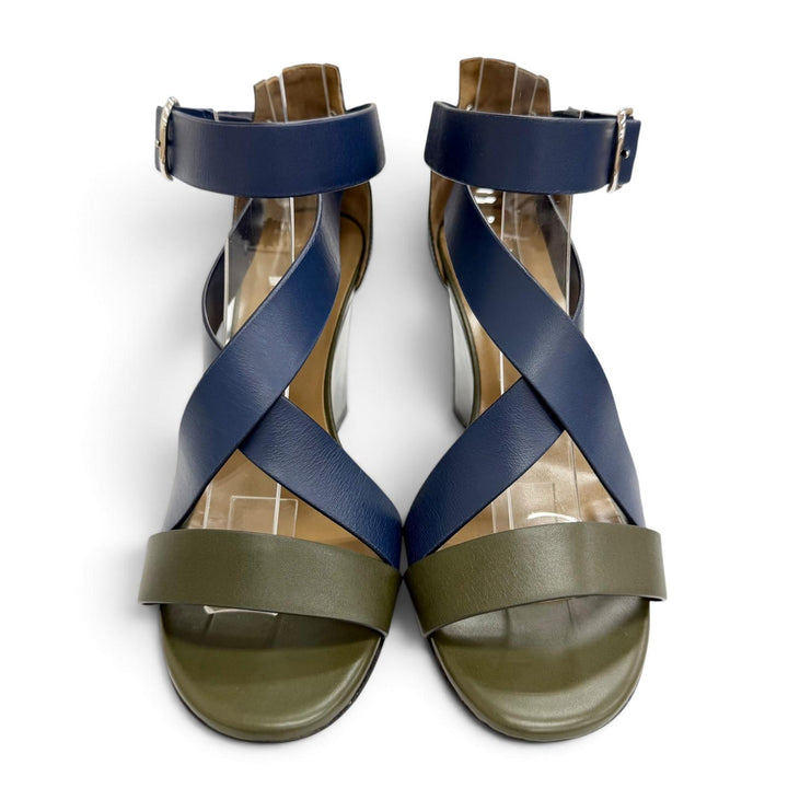 Great HERMES Sandals Cross-strap wedge sandals Navy leather Women 36