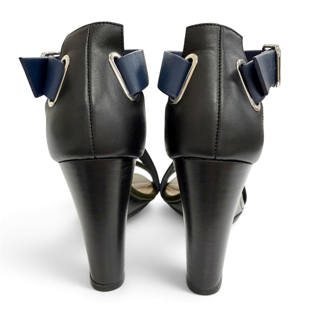 Great HERMES Sandals Cross-strap wedge sandals Navy leather Women 36