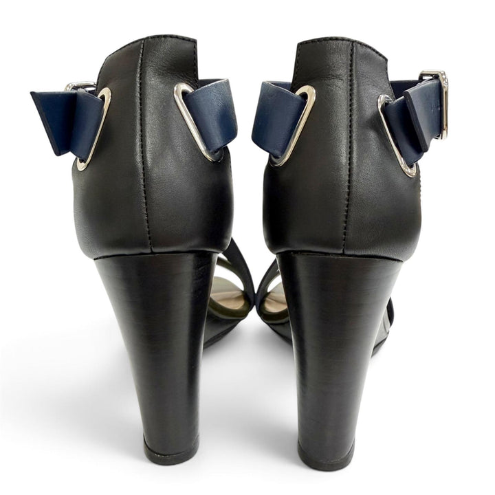 Great HERMES Sandals Cross-strap wedge sandals Navy leather Women 36