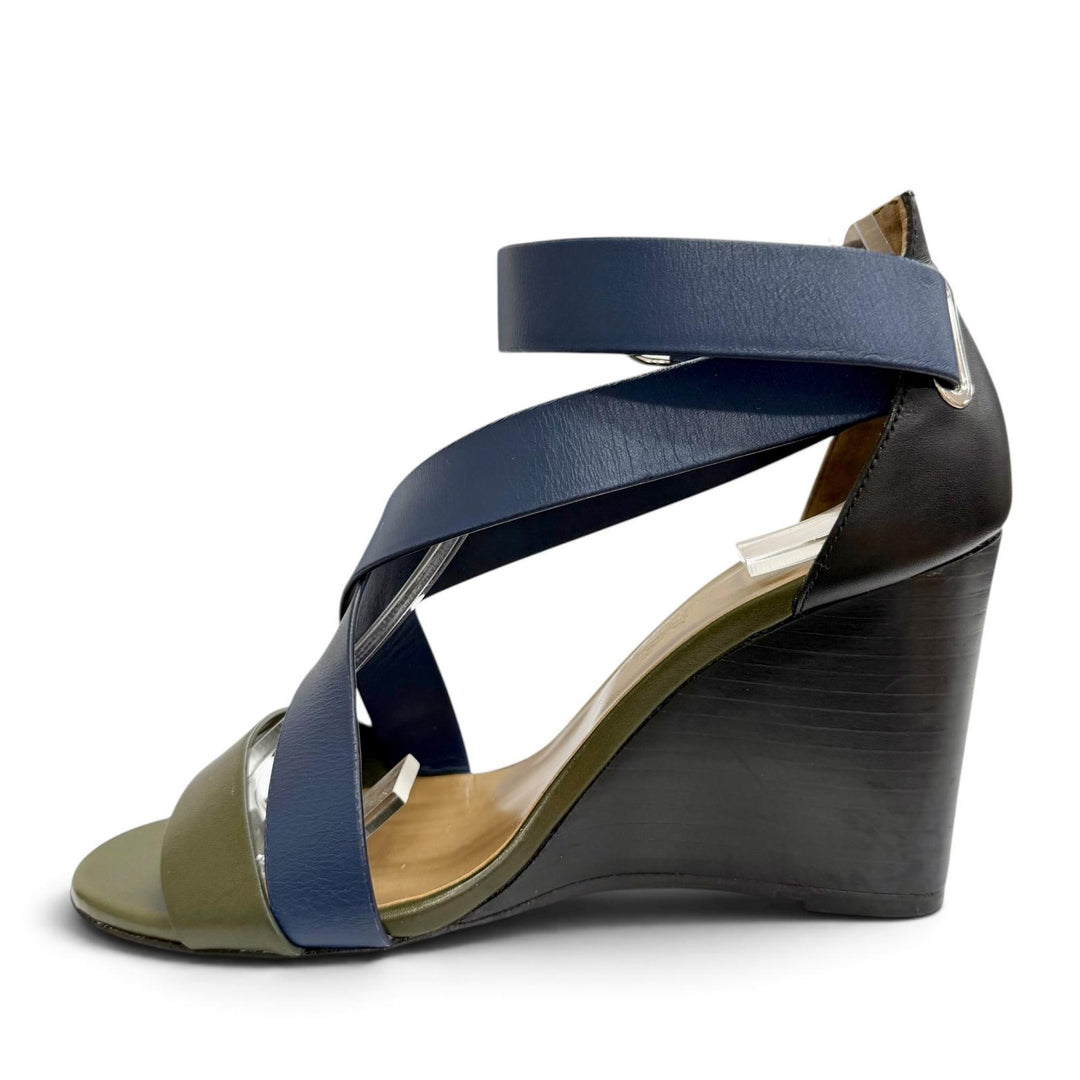 Great HERMES Sandals Cross-strap wedge sandals Navy leather Women 36