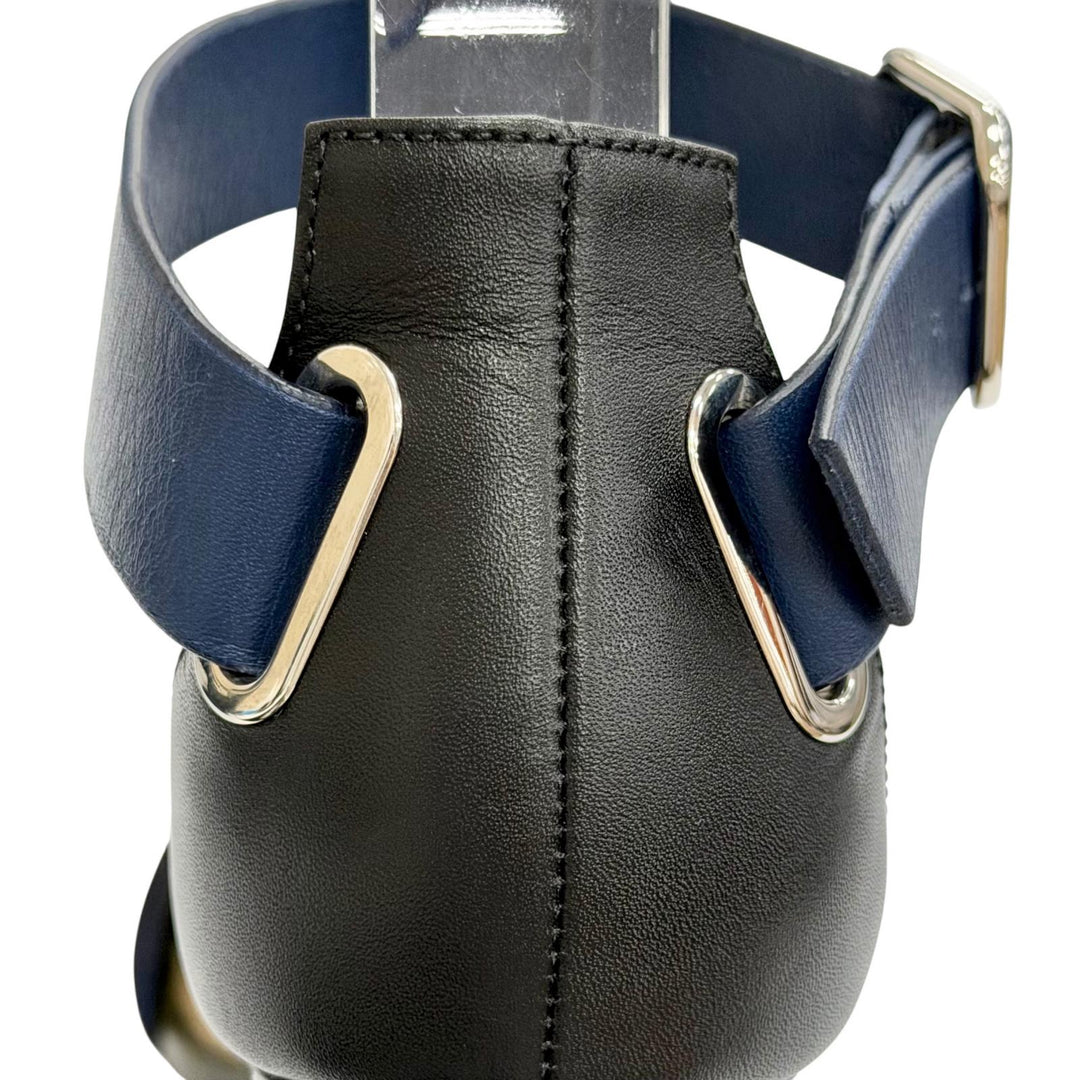 Great HERMES Sandals Cross-strap wedge sandals Navy leather Women 36