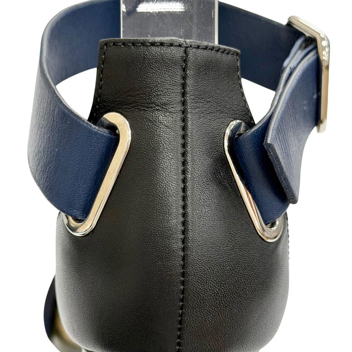 Great HERMES Sandals Cross-strap wedge sandals Navy leather Women 36