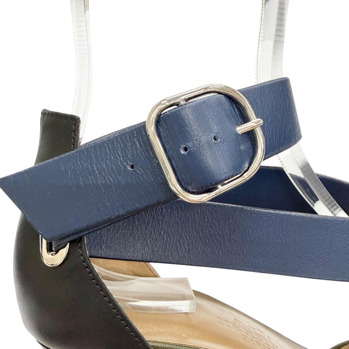 Great HERMES Sandals Cross-strap wedge sandals Navy leather Women 36