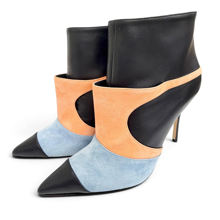 Excellent MANOLO BLAHNIK Booties NUSA Back zip, pointed toe Dark navy 37
