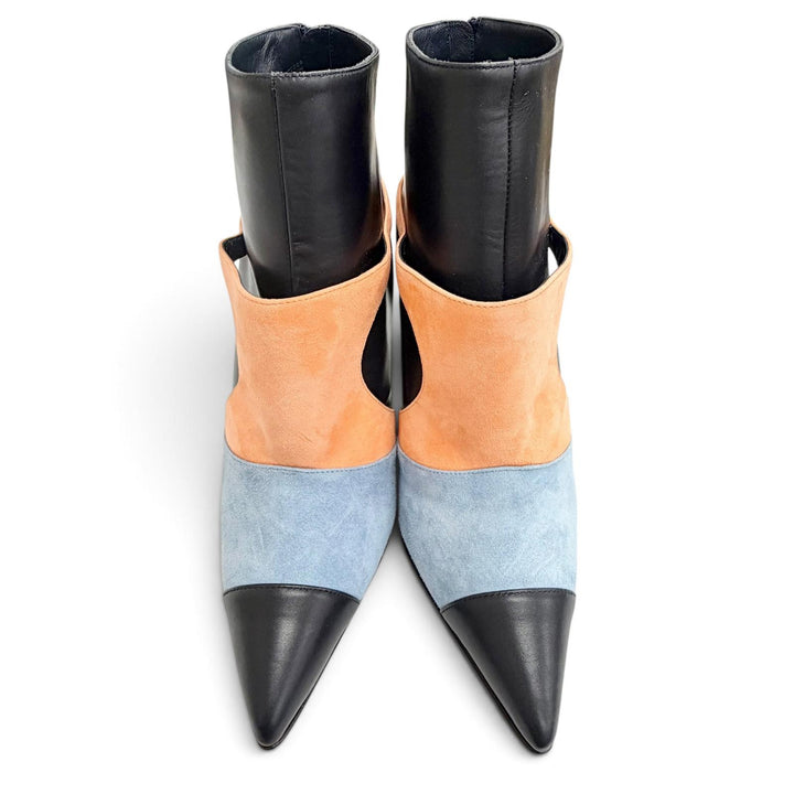 Excellent MANOLO BLAHNIK Booties NUSA Back zip, pointed toe Dark navy 37