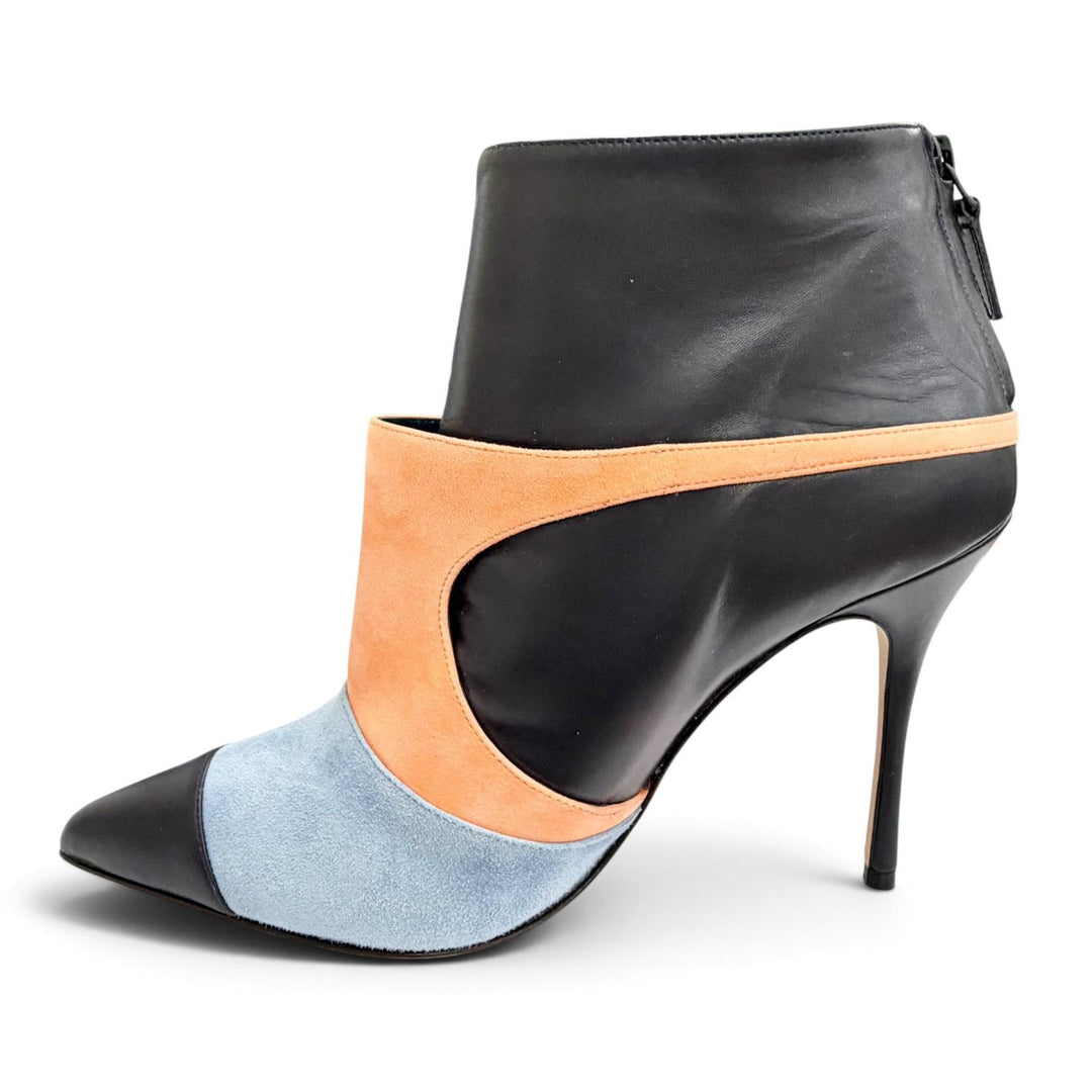 Excellent MANOLO BLAHNIK Booties NUSA Back zip, pointed toe Dark navy 37