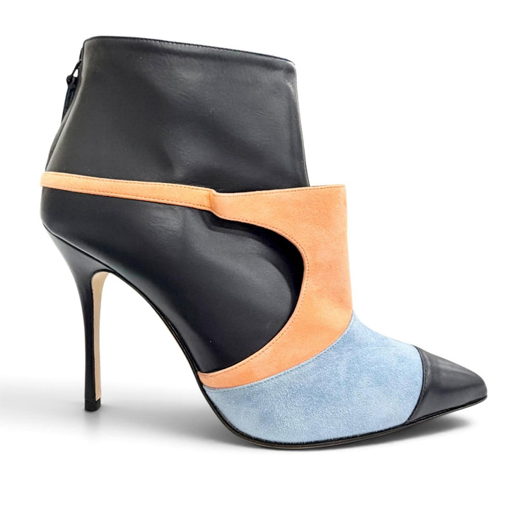 Excellent MANOLO BLAHNIK Booties NUSA Back zip, pointed toe Dark navy 37
