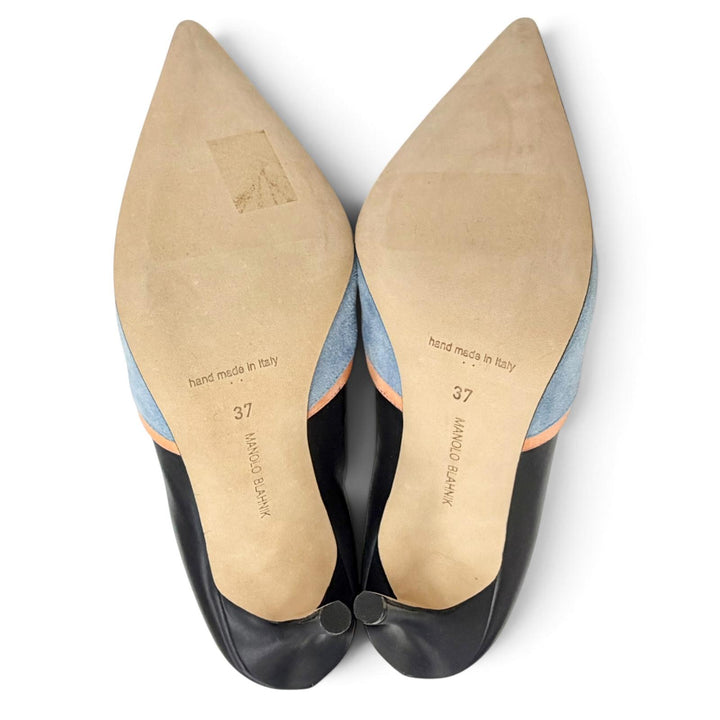 Excellent MANOLO BLAHNIK Booties NUSA Back zip, pointed toe Dark navy 37