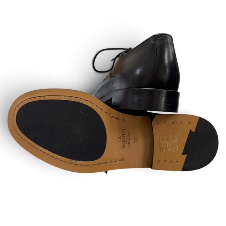 Pristine Valentino Garavani Leather shoes Rockstud Derby black leather Women 38